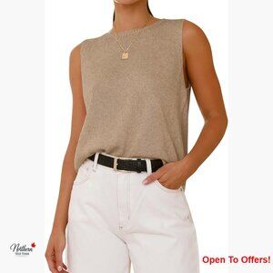 Sleeveless Sweater Vest Crew Neck Ribbed Knit Lightweight Pullover